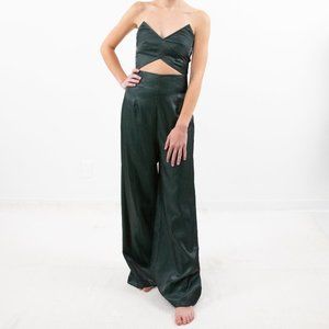 Lovers + Friends XS Shiny Strapless Jumpsuit Green